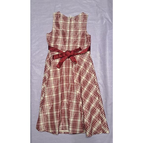 Bonnie Jean Red Ivory & Metallic Bow Front Plaid Dress with Cardigan Size 12 - Picture 10 of 14
